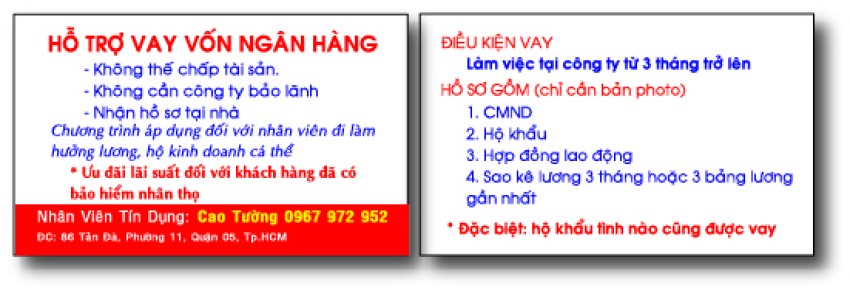 mẫu card visit cho vay