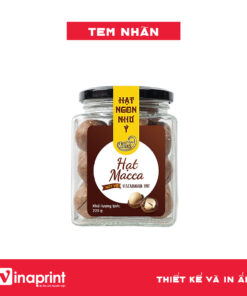 Mẫu tem nhãn trên hộp hạt Macca