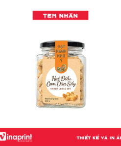 Mẫu tem nhãn trên hộp Hạt Điều Cơm Dừa Sấy